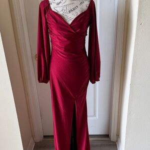 Fashion Nova Deep Red Long Sleeve Dress size Large.